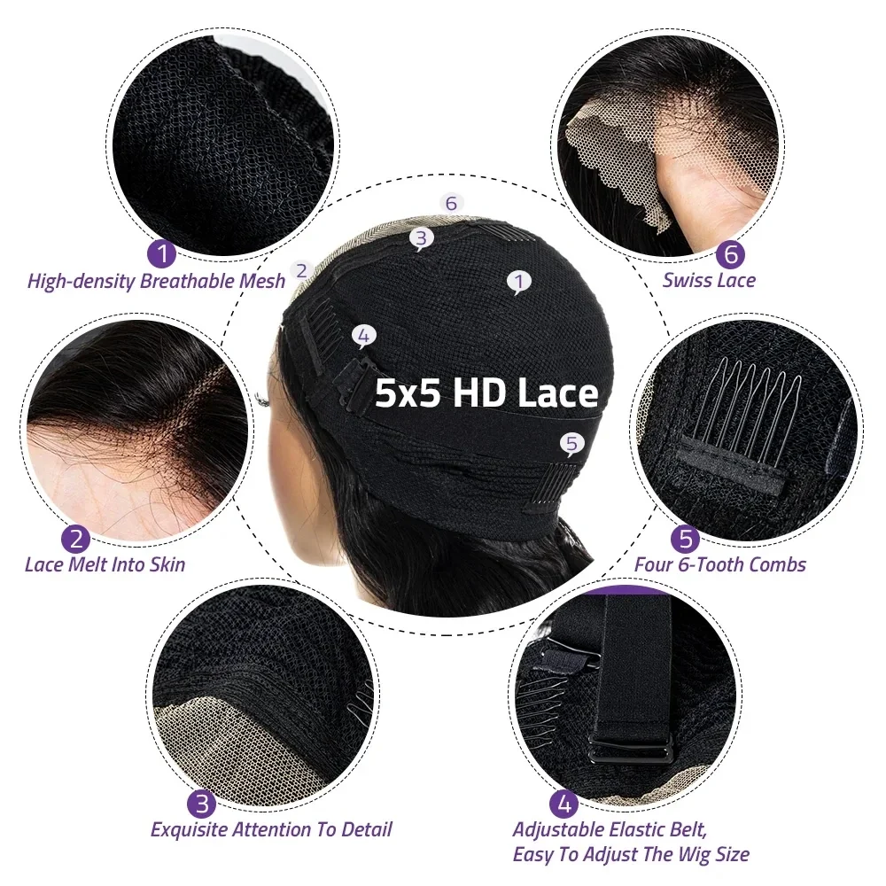Carefully Designed Body Wave 13x6 HD Transparent Lace Front Human Hair Wig 40 Inch Pre Plucked 220 Density 5x5 Glueless Lace Frontal Wigs for Women Safe