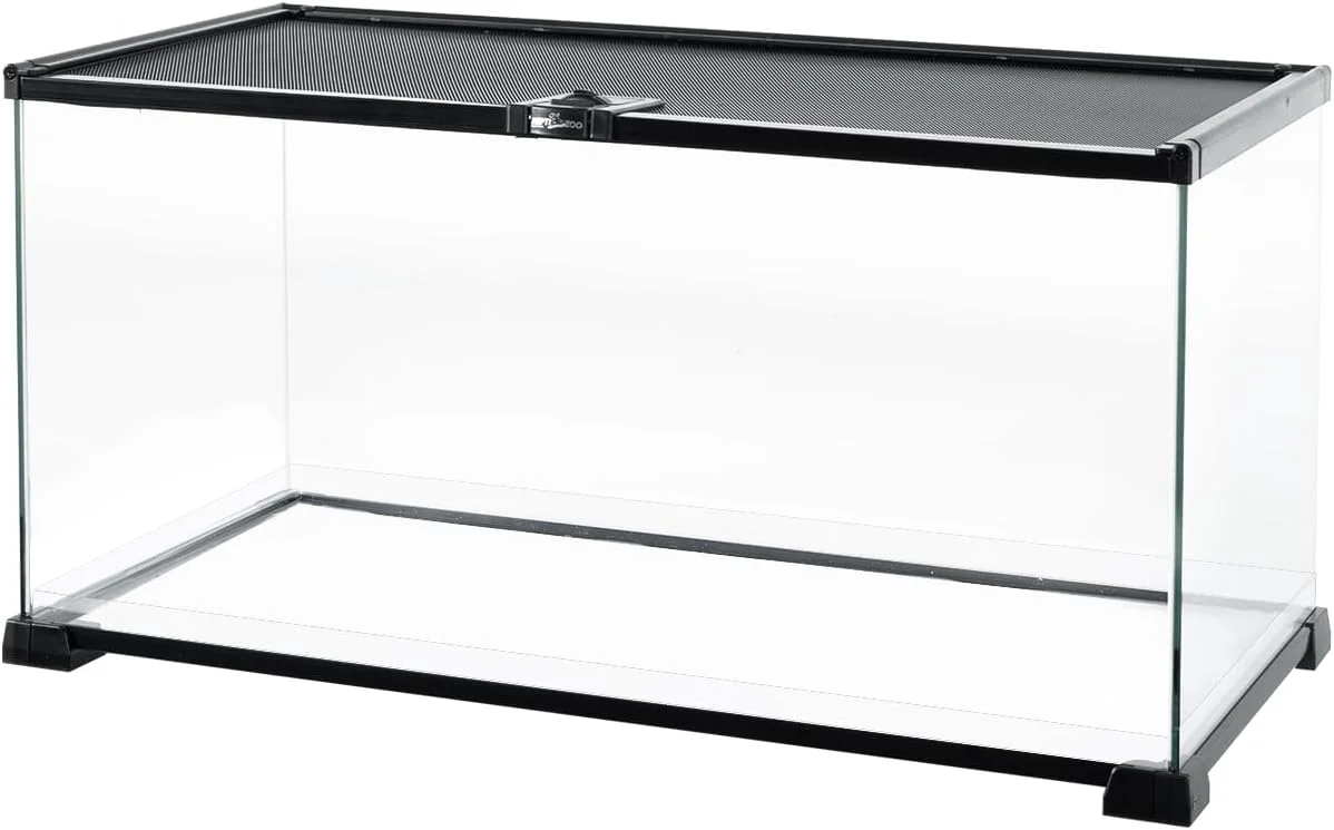 Stylish REPTI ZOO Full Glass 15 Gallon Reptile Tank Medium Reptile Terrarium 24 X 12 X 12 for Gecko Hermit Crab Hognose Snake etc Top Screen Ventilation Feeding Smart