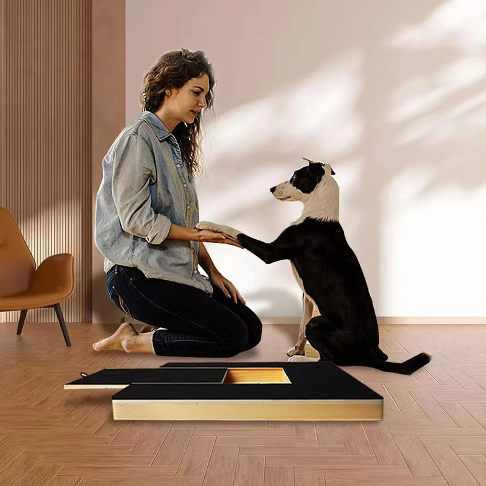 Unique Dog Nail Scratch Board with Treat Drawer Wooden Nail Scratch Pad for Flexible