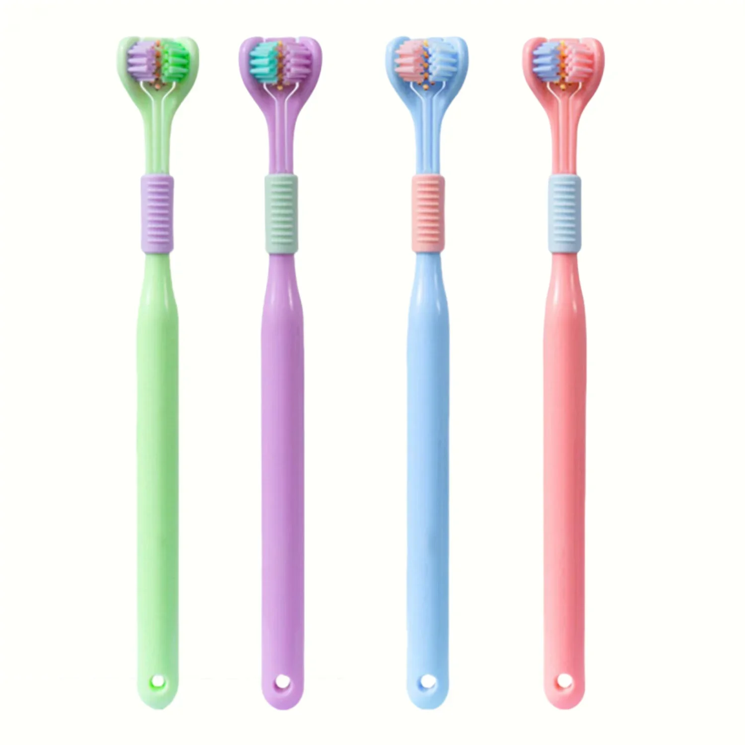 Luxury 4pcs Soft Bristle 3-sided Toothbrush Gentle Clean Adult Teeth Brush for Complete Gum Care Autism Sensory Design Oral Health Tool Certified