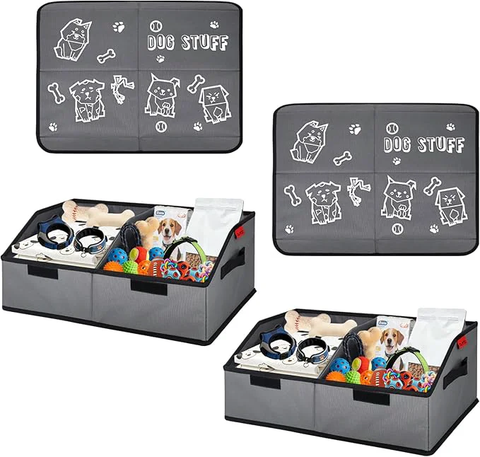 Verified Sturdy Removable Divider Dog Toy Basket with Lid 19 Collapsible Pet Storage and Handle，600D Cute Living Room Puppy Organizer for Pet Toys Blankets and Accessories - Grey 2 PackAbout ThisOverview Dependable