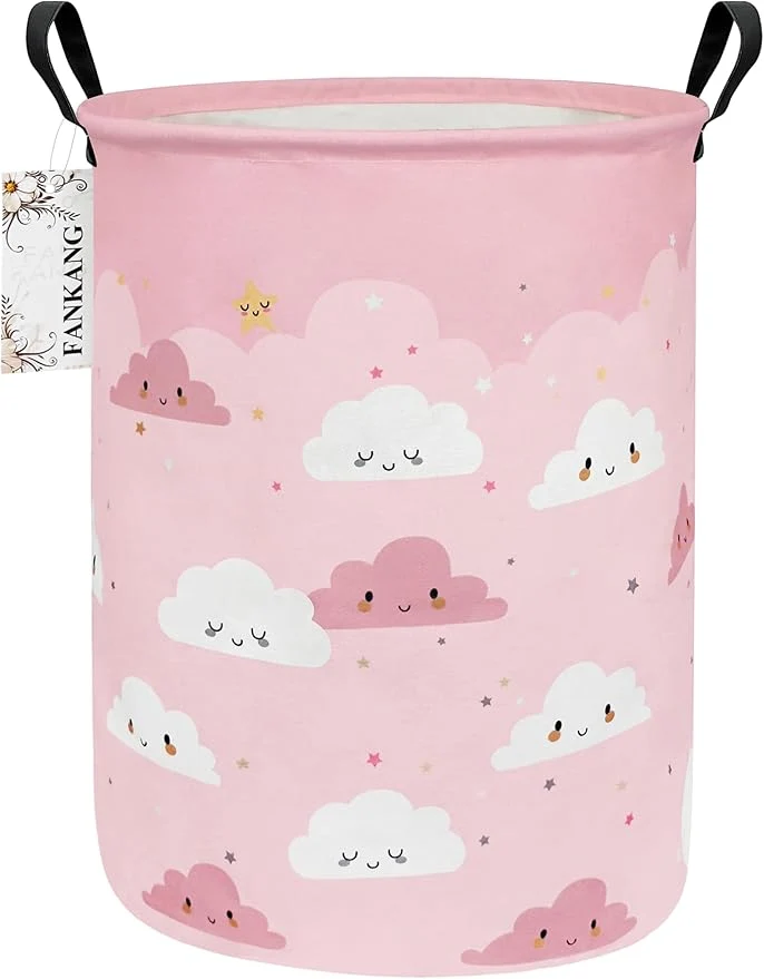 Classic FANKANG Storage Basket Nursery Hamper Canvas Laundry Basket Foldable with Waterproof PE Coating Large Storage Baskets for Kids Boys and Girls Office Bedroom Clothes Toys pink cloud About ThisOverview Carefully Designed