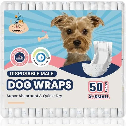 High-Quality Dog Diapers Male X-Small 50 Ct Super Absorbent Male Dog Wraps with W Natural