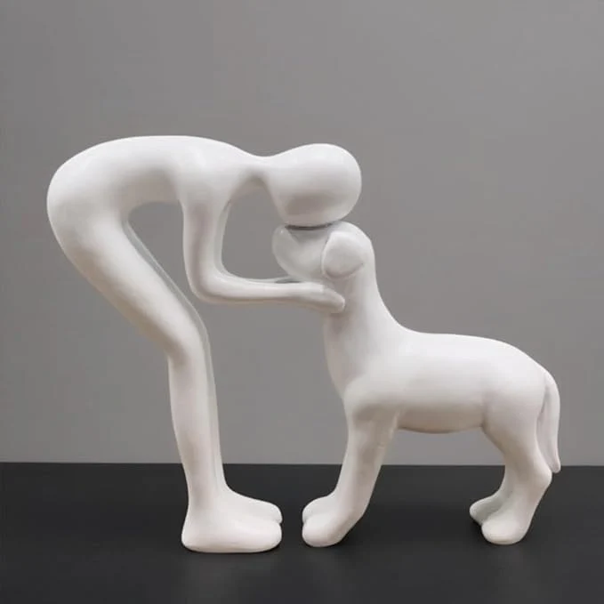 Proven Human and Dog Statue Decoration Cute Pet Sculpture Home Decor Tabletop Ornament Figurines Office Living Room Bedroom Home for Dog Lovers Friends Family Decoration White ColorAbout This Trendy