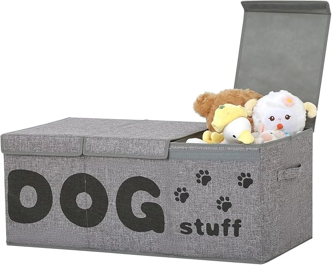 Versatile Qozary Dog Toy Storage Box - 3 Grids Large Dog Toy Basket and Storage Bin With Lid for Pet Supplies To Keep Everything OrganizedAbout ThisOverview Traditional