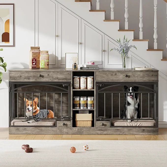 Exceptional GarveeHome Dog Crate Furniture for 2 Dogs Dog Kennel Indoor with Storage and Feeding Bowls Double Dog Crate TV Stand for Small Medium Dogs GreyAbout ThisOverview Dependable