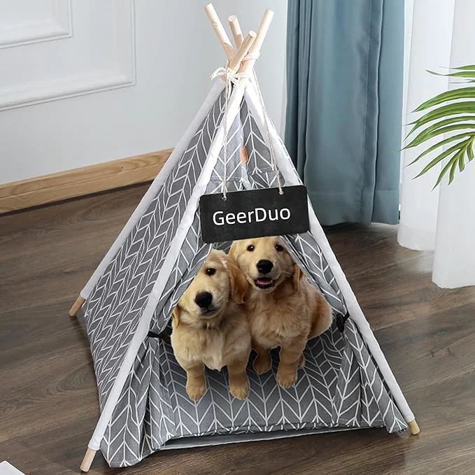 Minimalist Pet Teepee Portable Pet Tents for Small Dogs or Cats Puppy Sweet Bed Washable Dog or Cat Houses with Cushion Grey 24in About ThisOverview Sustainable