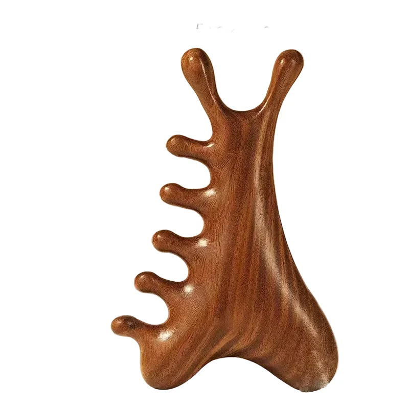 Authentic Multifunctional Meridian Wooden Massage Head Health Comb Guasha Point Comb Sandalwood Large Wide Tooth Detailed