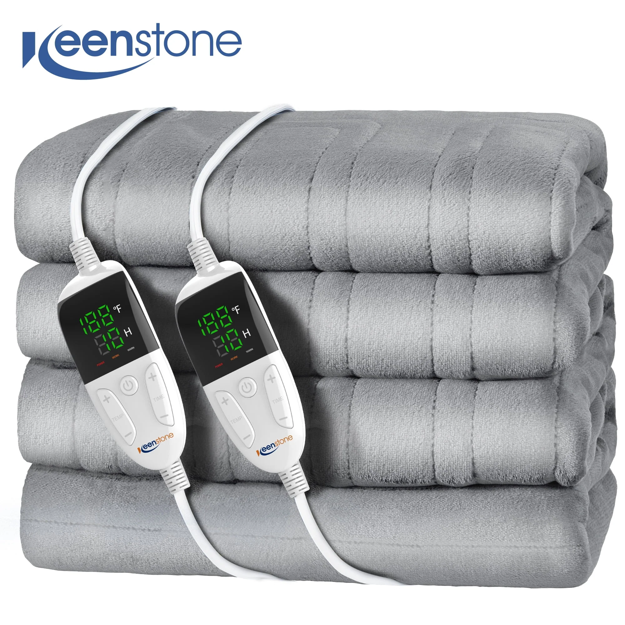 Outstanding Keenstone Double-sided Flannel Electric Heated Blanket Queen Size Dual Control 84 x90 Machine Washable Fast Heating Blanket for Office Bedroom Livingroom - Gray Practical