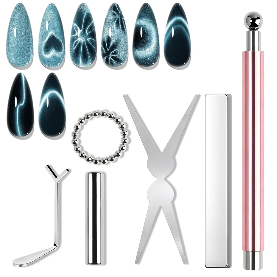Prestigious 6pcs Cat Eye Nail Magnet Tool Set French Tips Cat Eye Heart Magnets Nail Magnet Stick Cat Eye Gel Polish Magnets Tools Manicure Enhanced