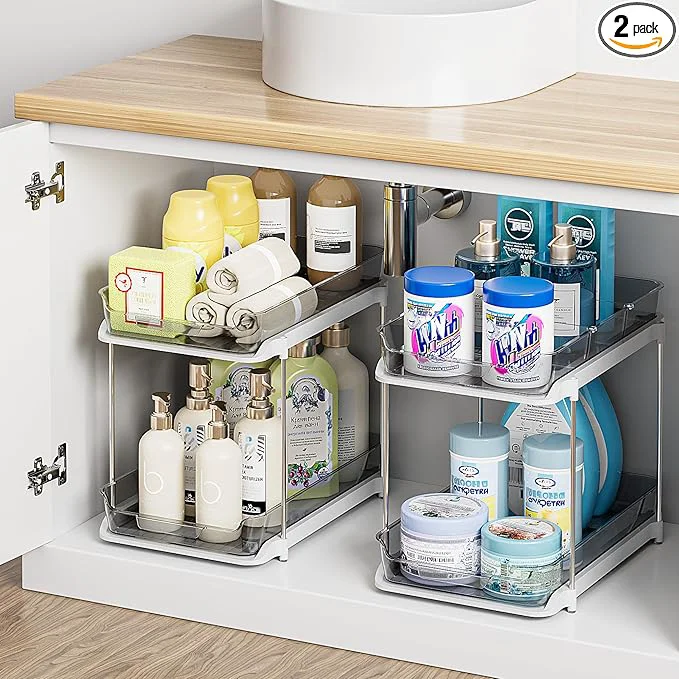 Verified Delamu 2-Tier Multi-Purpose Bathroom Under Sink Organizers and Storage Stackable Kitchen Pantry Organization Pull Out Medicine Cabinet Organizer with Movable Dividers Grey 2 PackAbout ThisOverview Premium