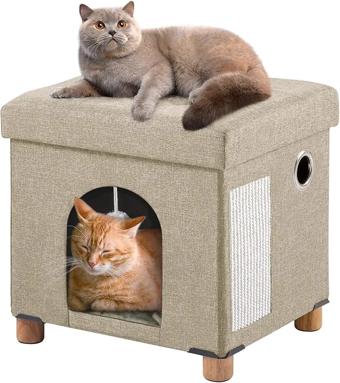 Specialty BRIAN DANY Foldable Cat House Cat Cave Cat Cube with Scratch Board Ball 14.7 x 14.1 x 12.7 Light KhakiAbout ThisOverview Certified