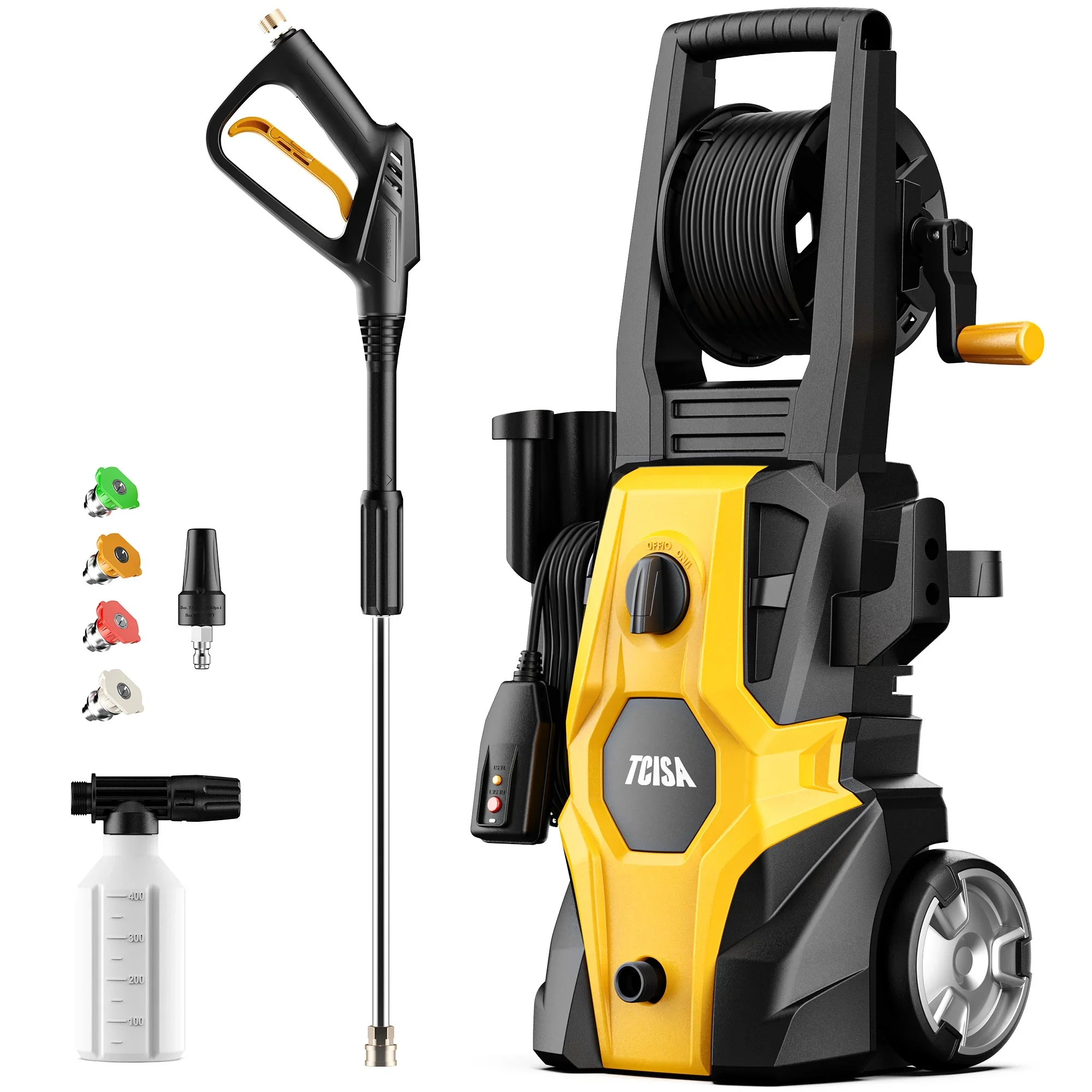 Original Design TCISA 3500 PSI Electric Pressure Washer 35FT Power Cord 20FT Hose 5 Nozzles Soap Cannon for Car Garden Yard Hom Traditional