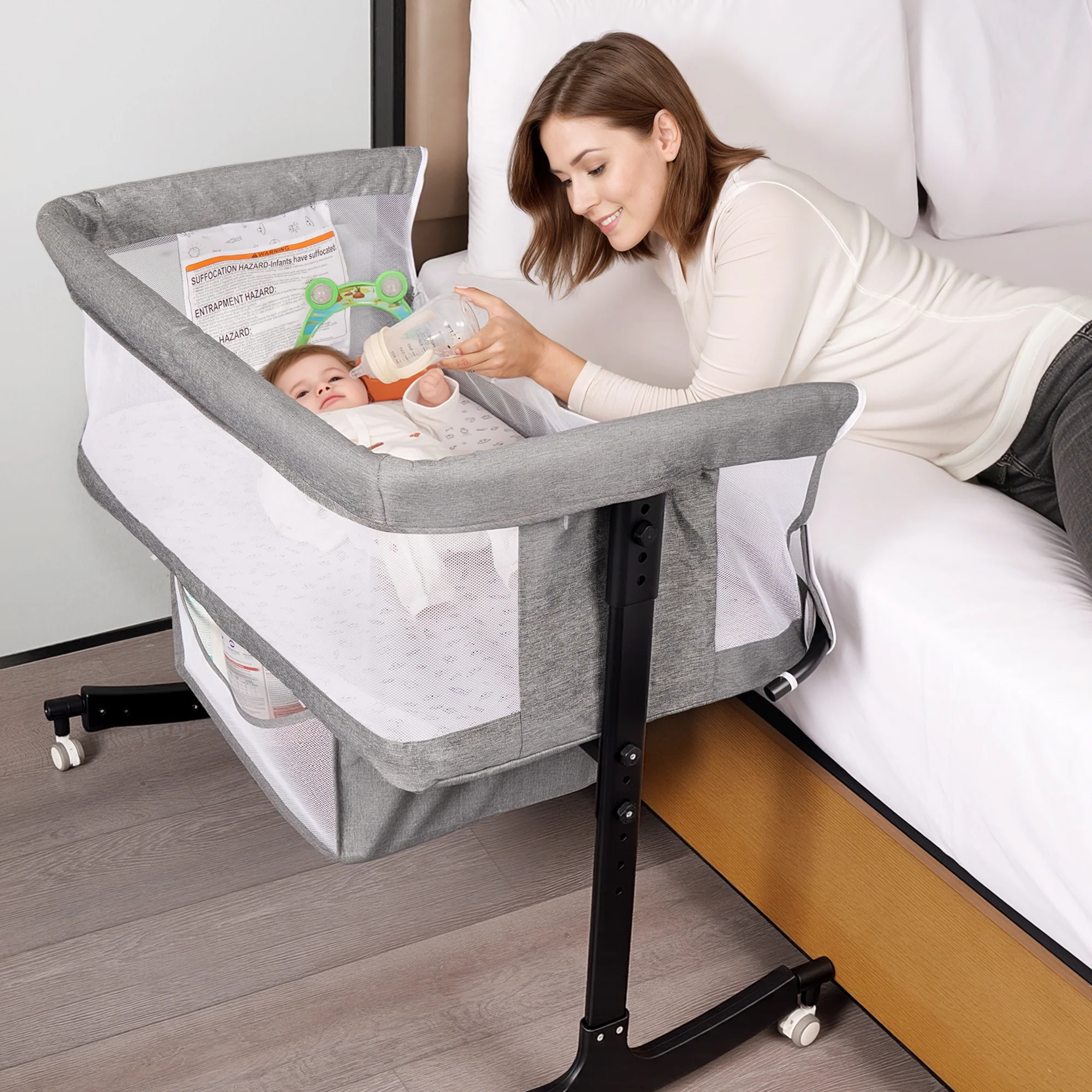 Advanced SACVON Baby Bassinets All Mesh Crib Portable for Safe Co-Sleeping Adjustable Bedside Sleeper Baby Bed for Infant Newborn Gray Certified