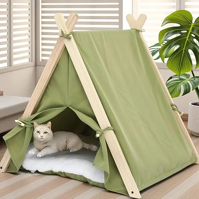 Modern Dog Teepee Tent Bed Indoor Pet Teepee House for Small Dogs Cats Thick Washable Cushion Portable Dog Tent Bed Puppy Play House Grass GreenAbout ThisOverview First-Class