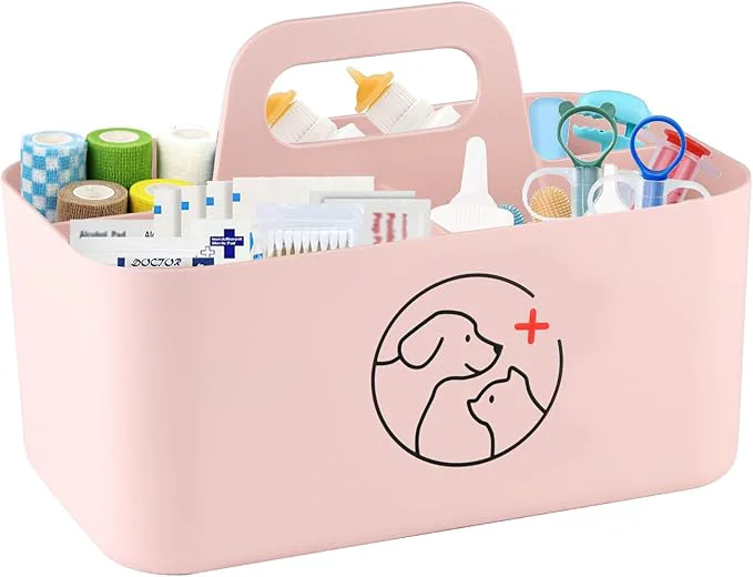 User-Friendly Dog Storage Organizer for Nursing Supplies Portable Caddy for Pet Stuff Divided Storage Bin for Dog Cat Feeding Bottle Pet Pill Shooter Whelping Kit-Bathroom Countertop Storage-PinkAbout ThisOverview Easy-to-Use