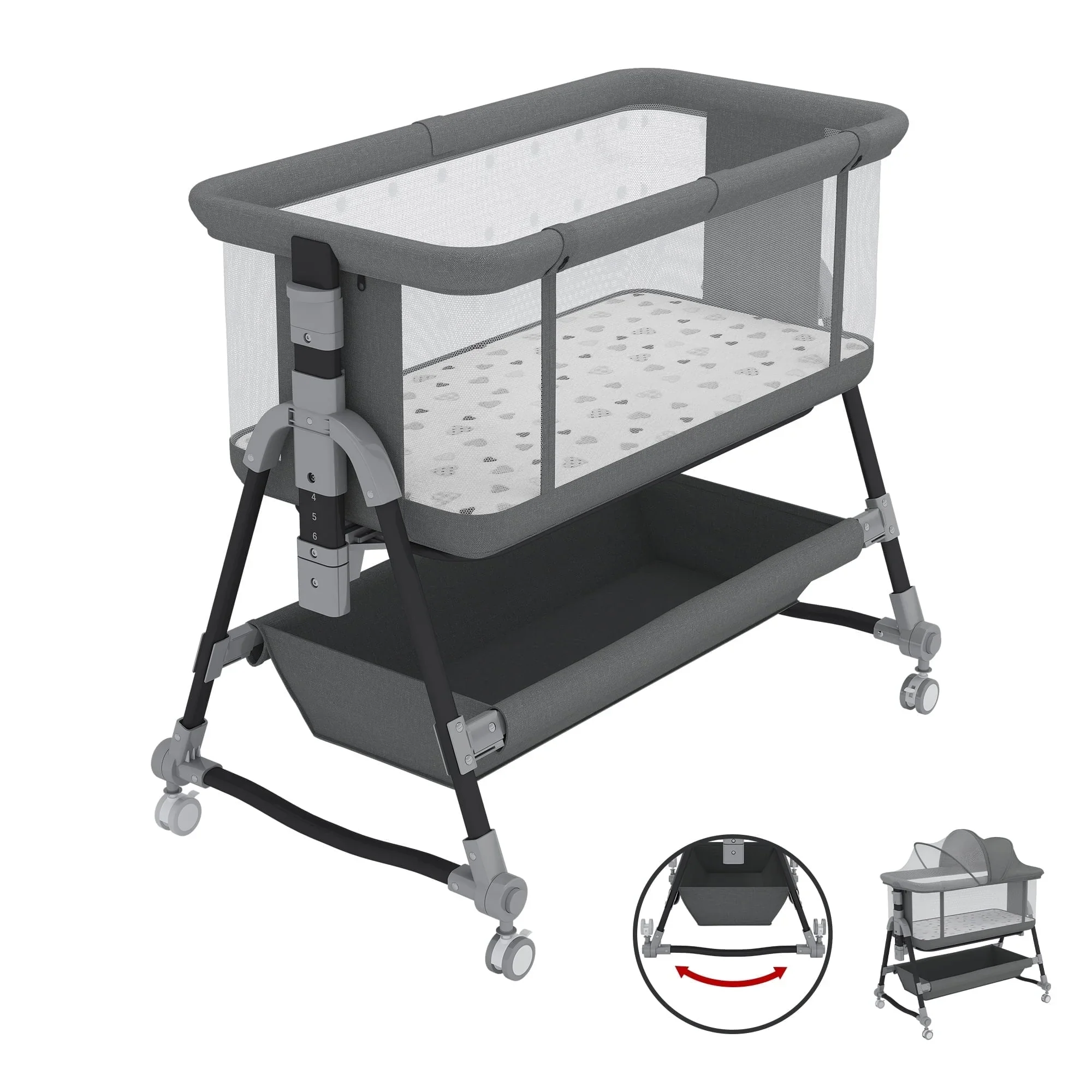 Artisan Baby Bassinet Bedside Sleeper for Baby Bedside Bassinet with Storage Basket and Wheels to Reduce Mom's Fatigue Gray Fashionable