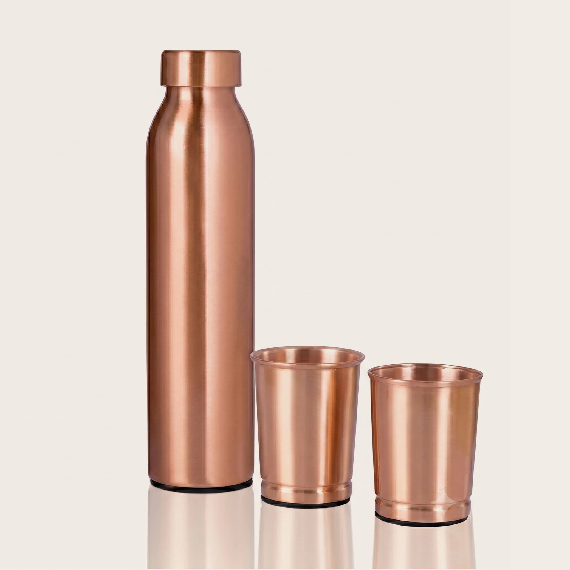 Breathable Ayurvedic Drinking Set - Copper Bottle and Cups - Seamless Safe