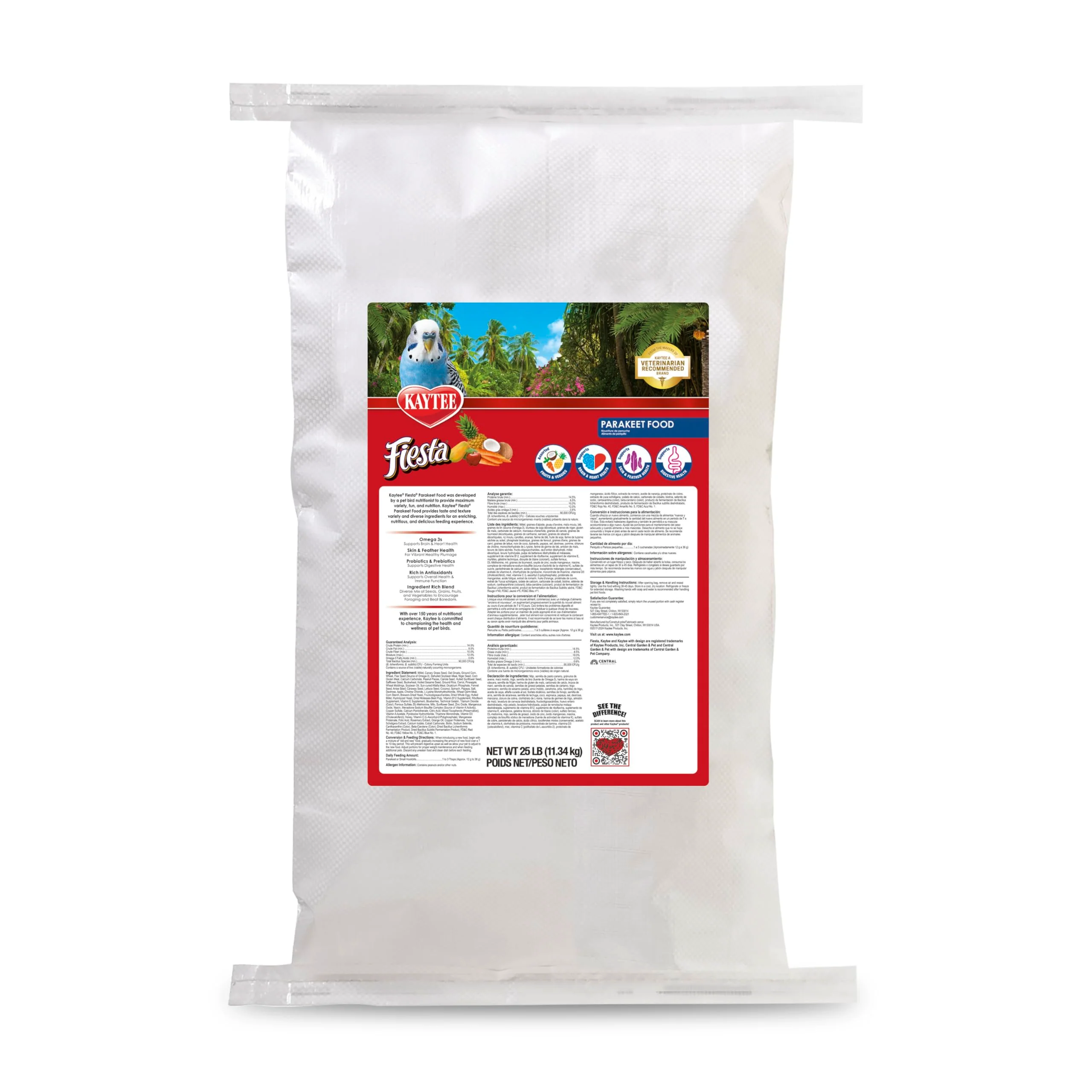 Advanced Kaytee Fiesta Parakeet Food 25 lb – Premium Gourmet Parakeet Diet Classic
