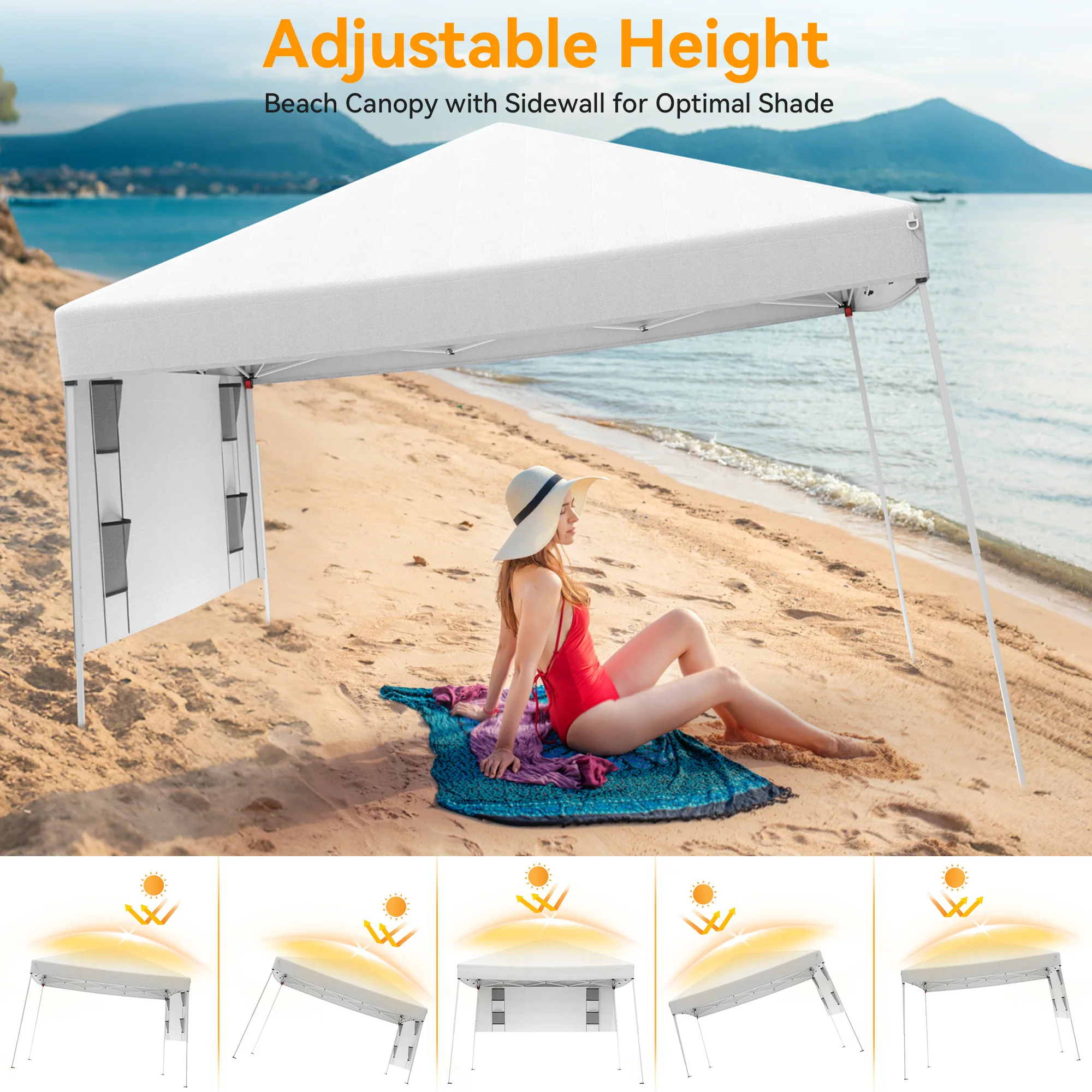 Clean Vecukty 8ft x 8ft Top 10ft x 10ft Base Pop up Canopy Tent With Four Storage Bags For Garden Beach Instant Tent Carry Bag White Exclusive