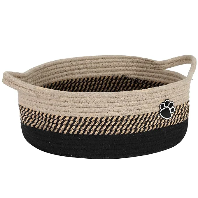 Certified Dog Toy Easter Basket Toy Box and Bin for Dog Cat Storage 13.5 X 11 X 5 Small Woven Rope Basket for Baby Storage Closet Living Room Brown Black Elegant