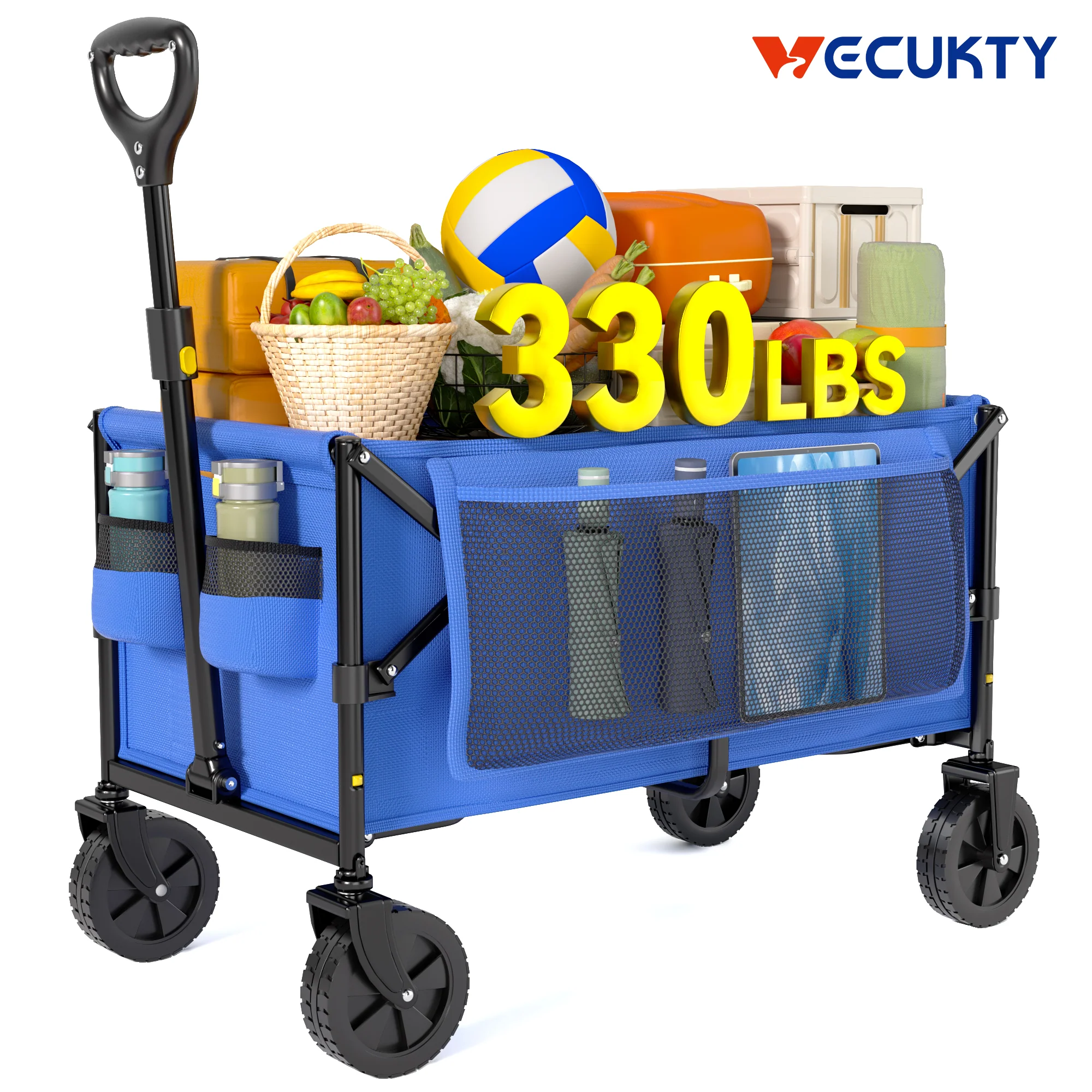 Stylish Vecukty Collapsible Wagon Cart Portable Multifunctional Camping Cart for Camping Beach Picnic Shopping Blue Carefully Designed