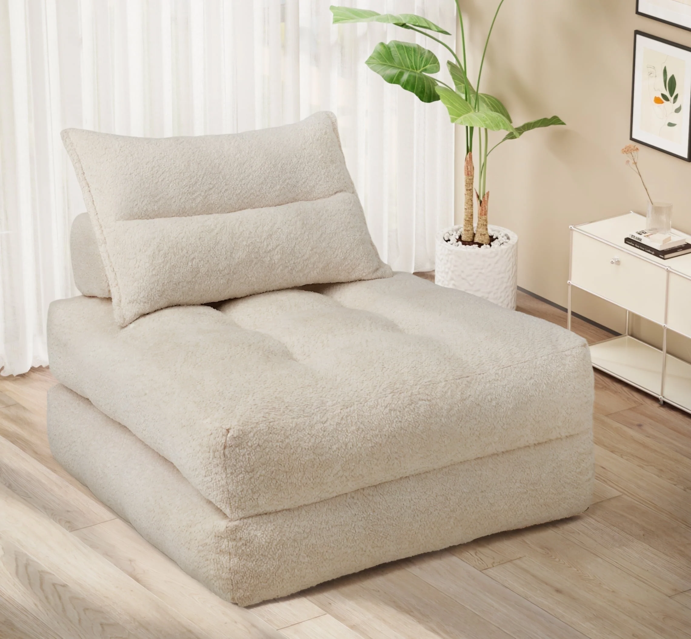 Casual Behost Convertible Sofa Bed Couch with Armrest and Pillow 86 Folding Chiar Bed Sleeper for Adults Beige Next-Generation