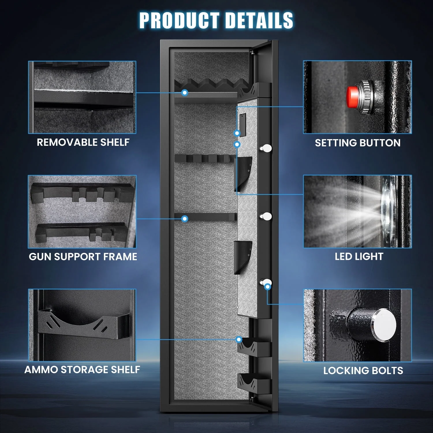 Luxury Electric Gun Safe for 5 Rifles and Shotguns Functional