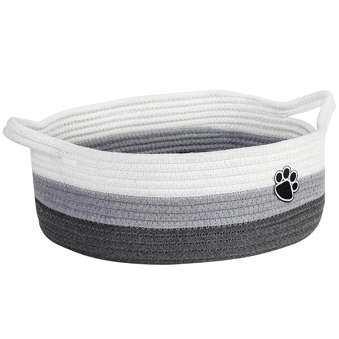 Consistent Dog Toy Easter Basket Toy Box and Bin for Dog Cat Storage 13.5 X 11 X 5 Small Woven Rope Basket for Baby Storage Closet Living Room White Grey Smart