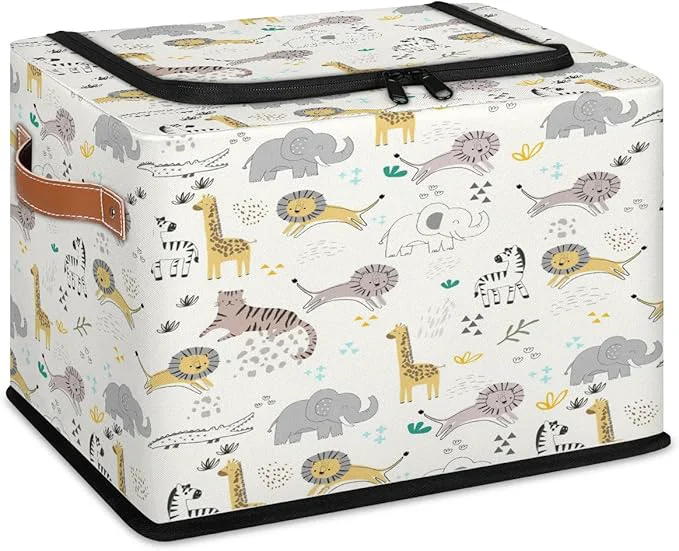 Authentic Large Toy Box Collapsible Storage Bins with Lids Closet Storage Baskets for Organizing Shelves Nursery Toy Storage Organizer Boxes for Kids Boys Girls Cute Zebra Giraffe Lion Elephant Animal About ThisOverview Innovative