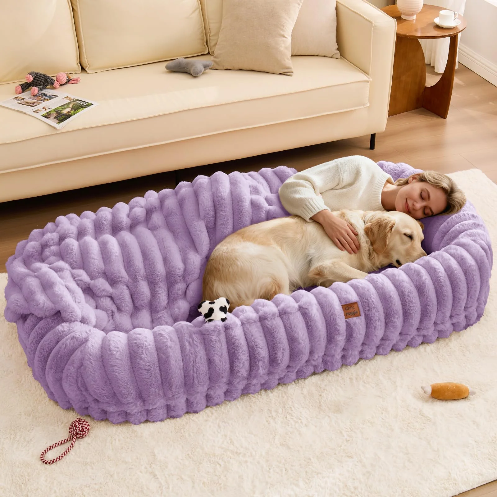 Advanced ChiXnuggle Human Dog Bed for Adults – Luxury Purple 72x40x10 with Orthopedic Foam Original