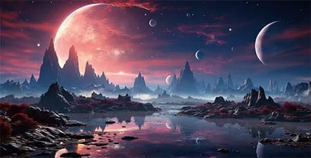 Durable 48X24IN Cosmic Spaceterrarium Background Cool Parallel Space Themed Aquarium Reptile Habitat Background Red Moon Aquarium Background with 10EVA Double-Sided Tape Authentic