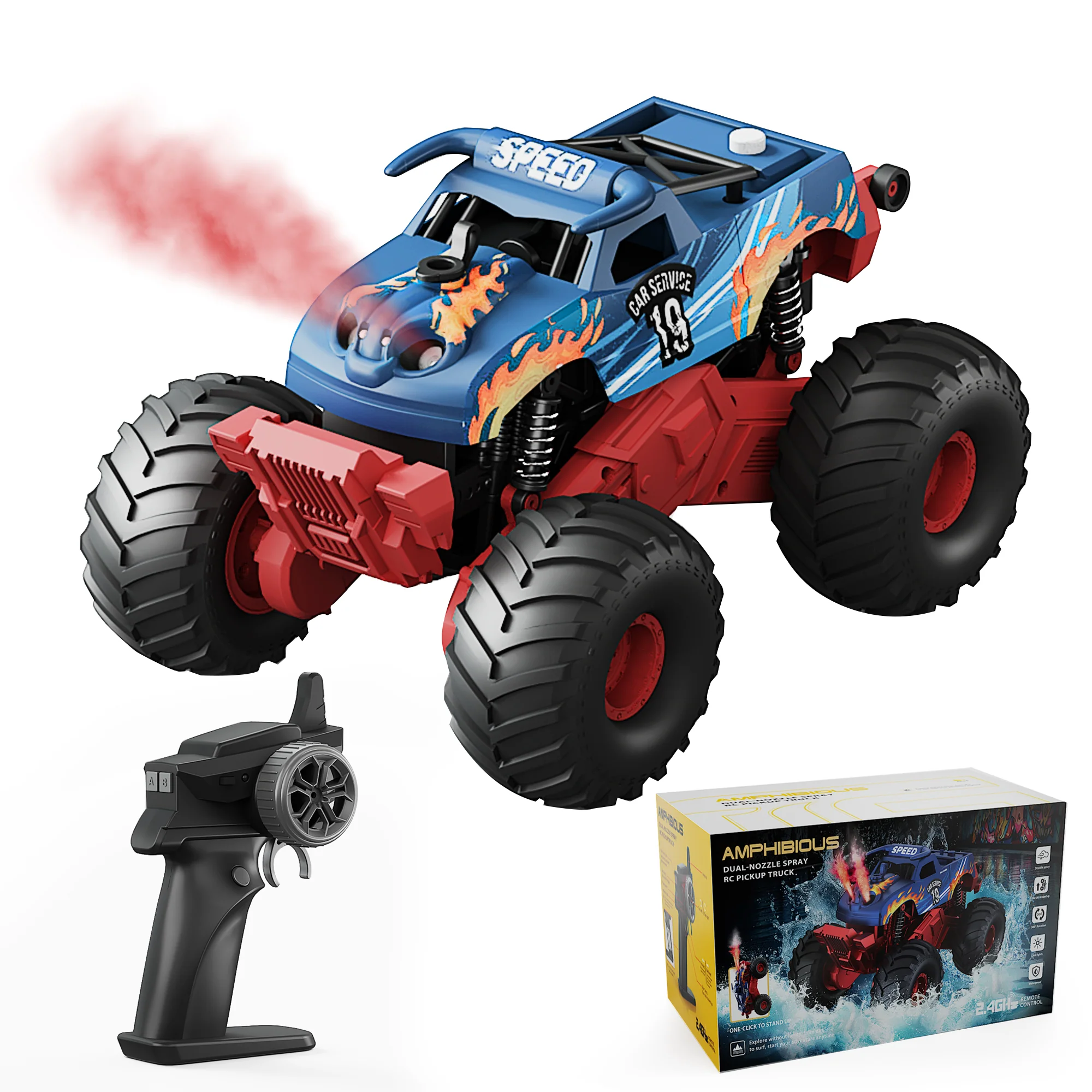 Artisan Vecukty RC Monster Truck，Waterproof Amphibious Remote Control Car With Lights Sprays，2.4GHz All Terrain Off-Road Pickup Truck，Christmas Birthday Gift Toys for Boys and Girls Kids 4-12 Pure