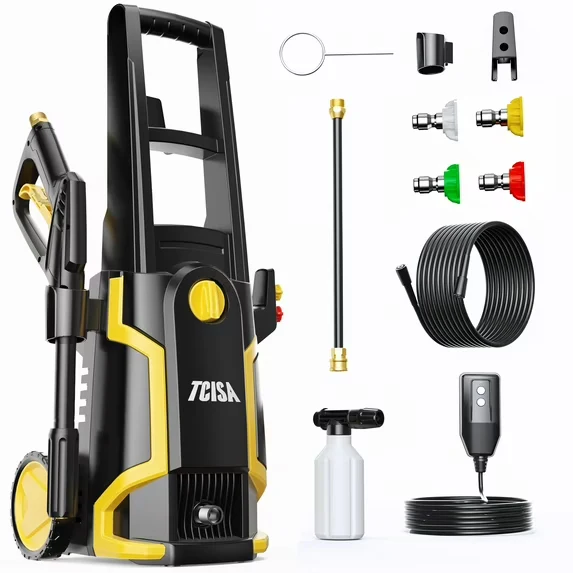 Exclusive TCISA 3500 PSI Electric Pressure Washer Max 2 GPM Power Washer with 35FT Power Cord 20FT Hose 4 Nozzles Soap Cannon for Car Garden Yard Hom Clean