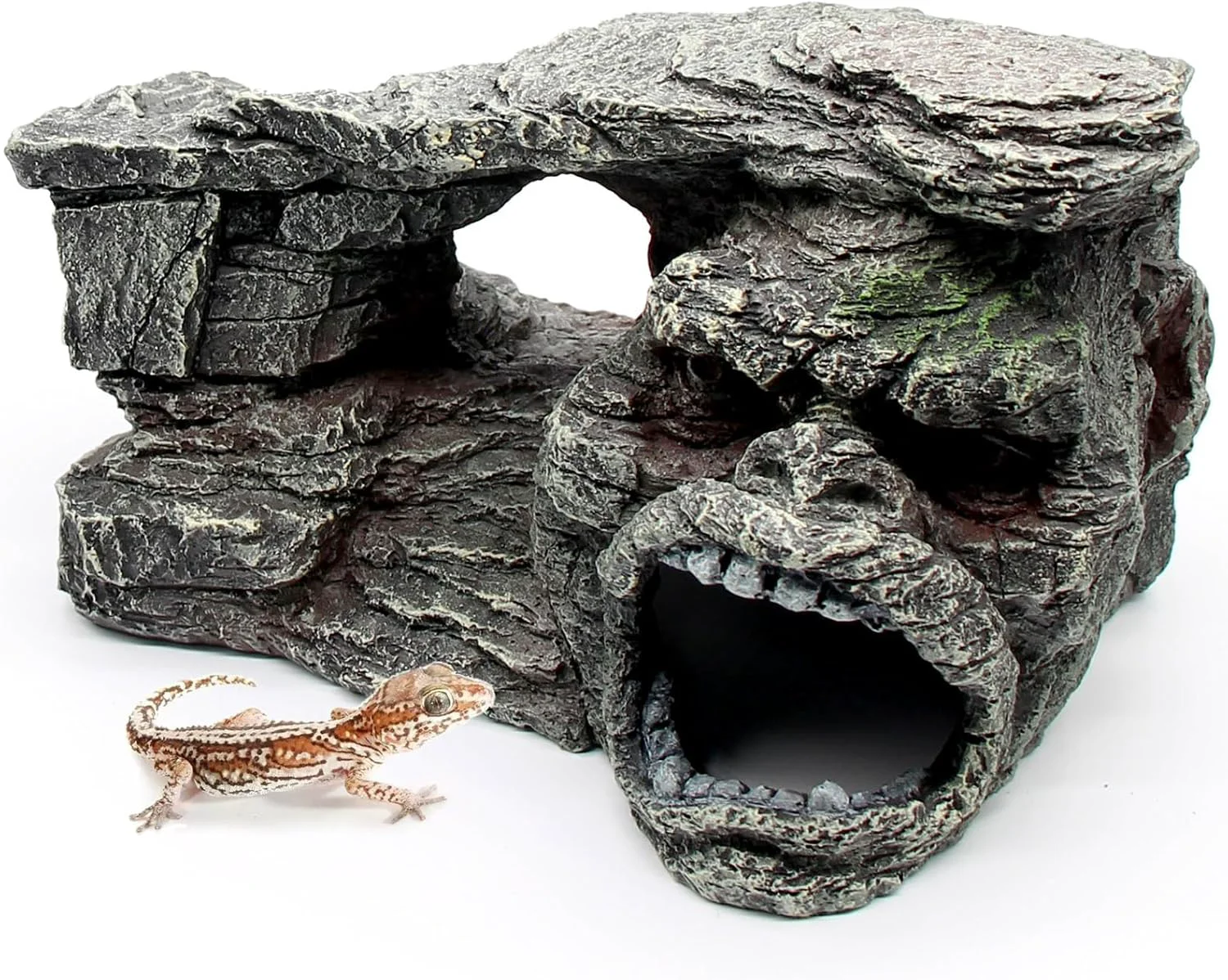 Classic Gecko Hide Shale Scape Step Ledge Reptile Rock Basking Platform Cave Hideout Tank Accessories Decorations Great for Reptiles Amphibians Leopard Gecko Snake Lizard Frogs Turtle Durable