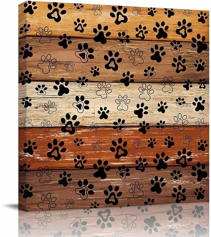 Contemporary Framed Canvas Wall Art for Living Room Dog Paw Print Wall Decor Retro Brown Orange Wood Grain Aesthetic Paintings for Bedroom Office Kitchen Bathroom Ready to Hang Artwork Wall Pictures 20x20 InchAbout This Versatile