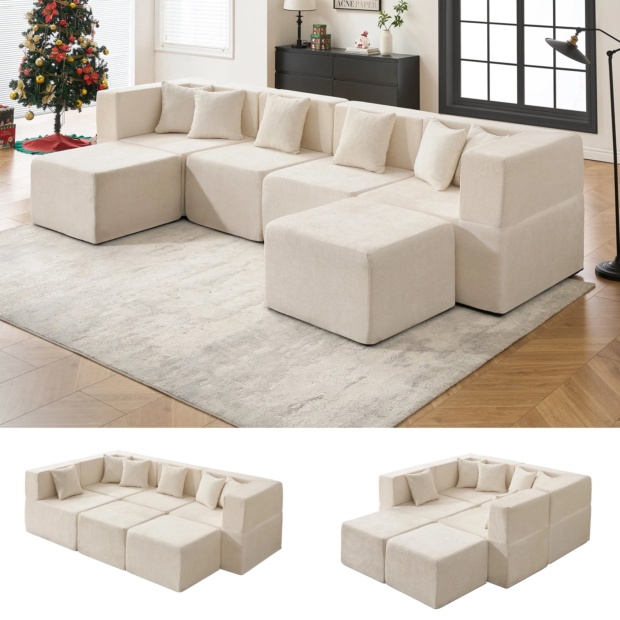 Breathable BEHOST 130 Oversized Modular Sectional Sofa for Living Room Chenille Cloud Couch with 6 Pillows Beige Fast