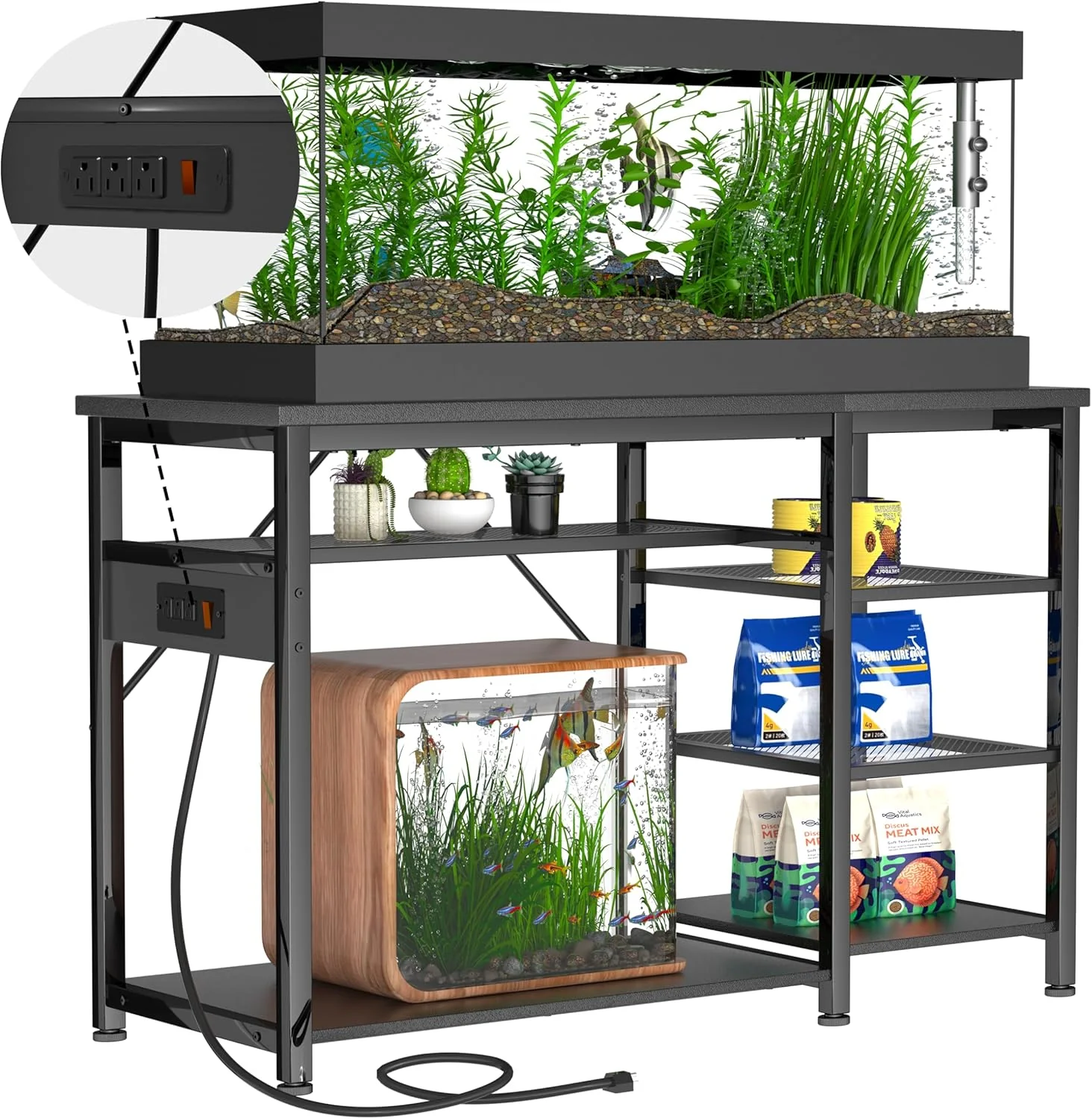 Carefully Designed 55-75 Gallon Fish Tank Stand Heavy Duty Aquarium Stand with Power Outlets and Cabinet for Fish Tank Accessories Storage - Metal Frame 1200LBS Capacity Suitable for Fish Reptile Terrariums Genuine