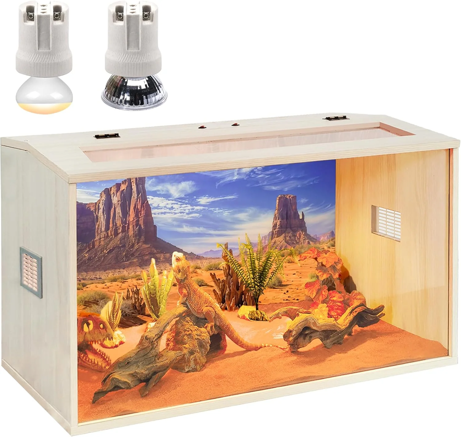 Casual Prolee Reptile Terrarium Lizard Tank Up to 68 Gallons Bearded Dragon Tank with Roof Door Snake Tank with Built-in Lamp Fixture and Switch 21 Gallon 24 Long Openable Wood Roof Elite