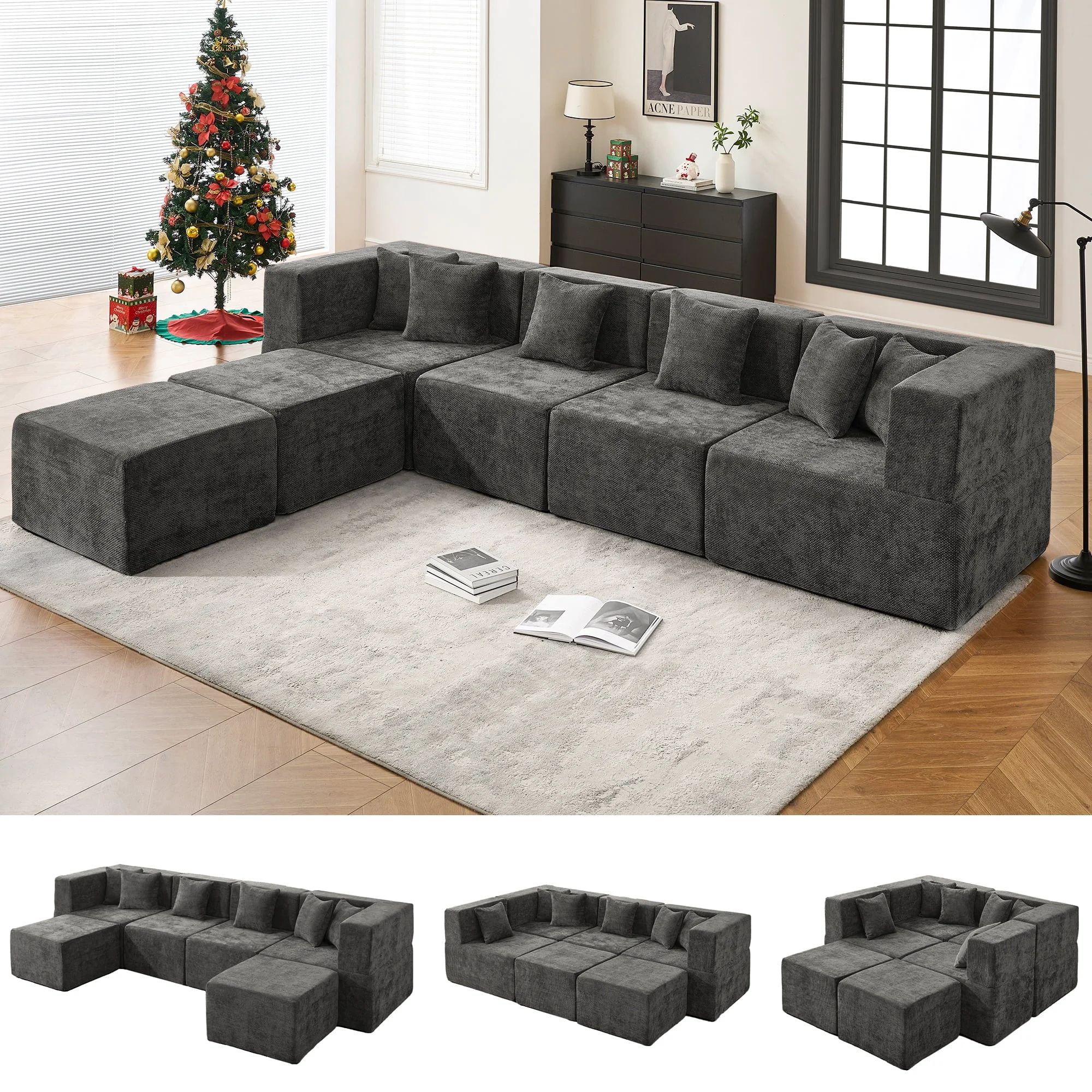 Authentic BEHOST 130 Oversized Modular Sectional Sofa for Living Room U Shaped Chenille Cloud Couch Dark Gray Fast