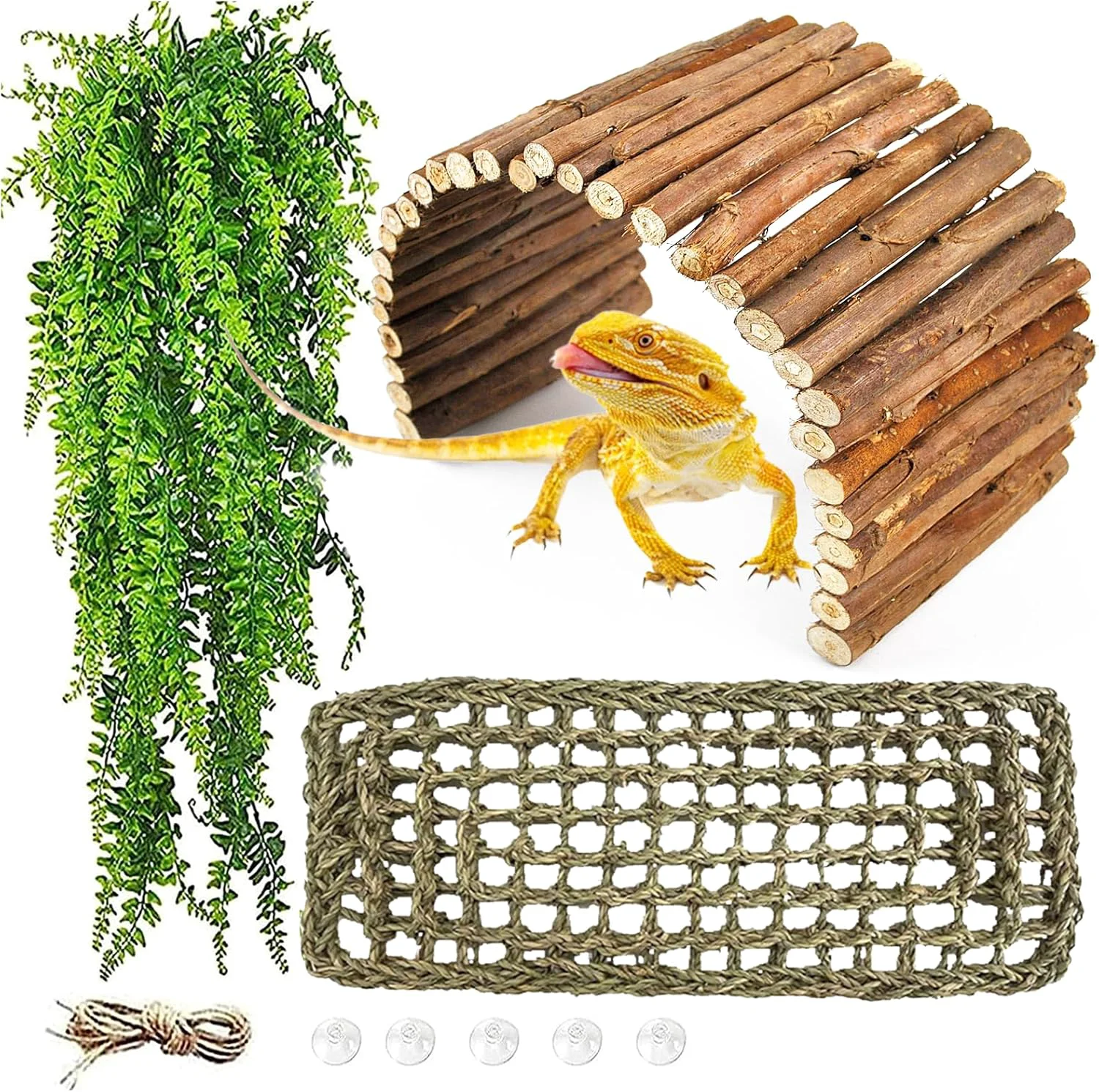 Superior kathson Reptile Wooden Bridge Bearded Dragon Hammock Decor Wood Reptile Hideout Hut Terrarium Hanging Plants Climbing Accessories Reptiles Hide Caves for Snake Gecko Lizard Tortoise 3 Pcs Elegant