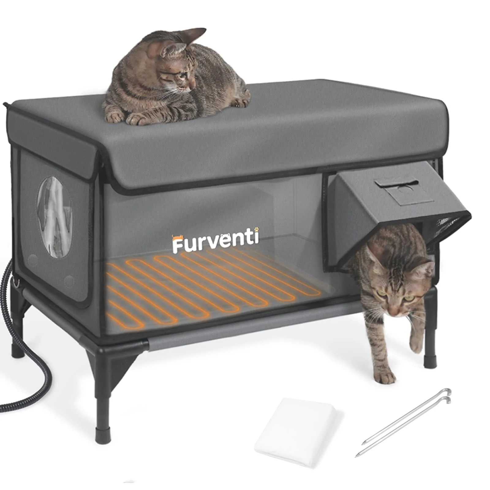 Clean Lamlingo Heated Outdoor Cat House - Weatherproof Insulated Shelter with Dual Camera Mounts Grey L Modern