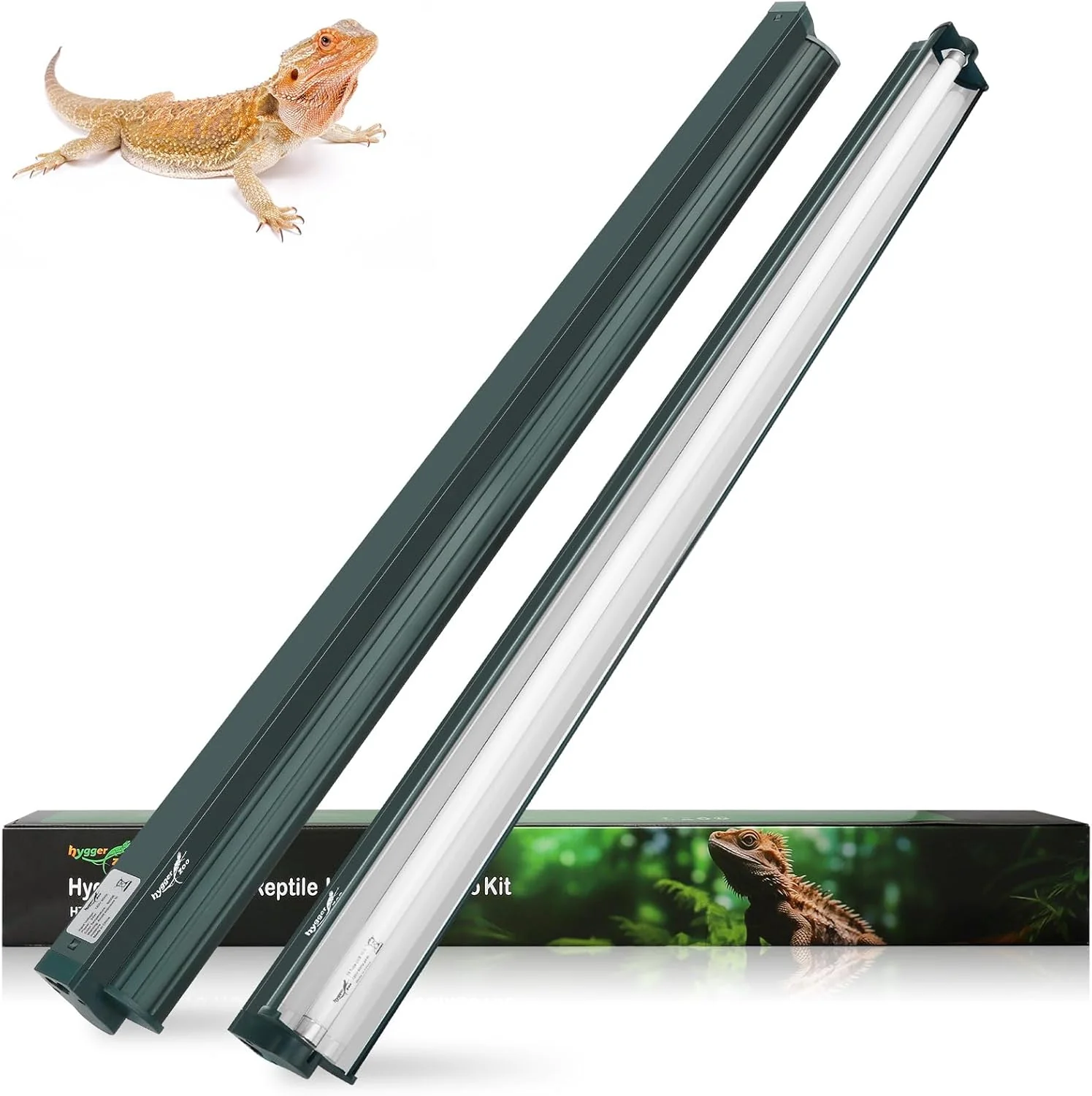 Dependable T5 Reptile Light Fixture Green Combo Kit 39W Light Fixture Reptile Terrarium Hood 10.0 UVB Light Bulb Fluorescent Tube I for Tropical and Deserts Such as Bearded Dragon Lizards and Tortoises Authentic