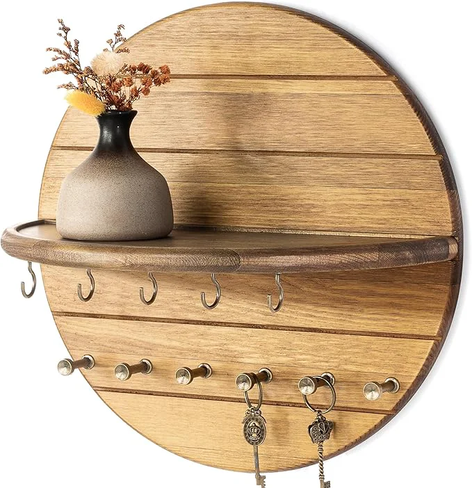 Pure Rebee Vision Pine Wood Key Holder Wall Mount - Farmhouse Key and Mail Holder for Wall with Hooks and Decorative Wall Shelf - for Apartment Essentials in Your Home Decor Yellow About ThisOverview Durable