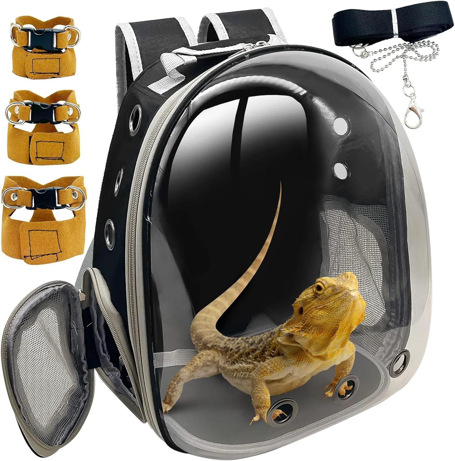 Reliable PINVNBY Bearded Dragon Carrier Backpack with Harness and Leash Set Large Reptile Travel Carrier Portable Lizard Backpack Clear Bubble Window Small Animal Carrying Bag for Gecko Kitten Rabbit Black Premium