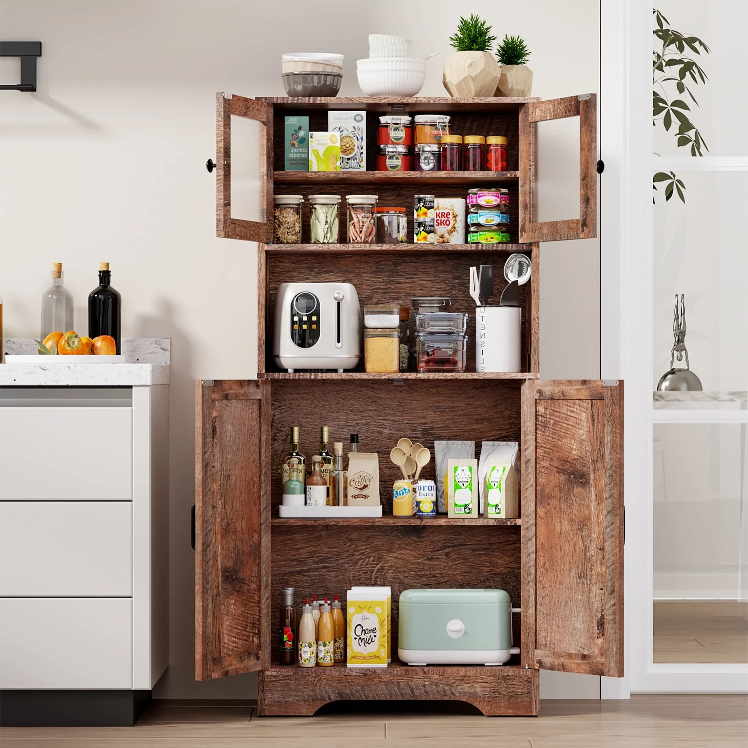 Artisan Behost Kitchen Pantry Cabinet with Doors Storage Shelf for Home Brown Excellent