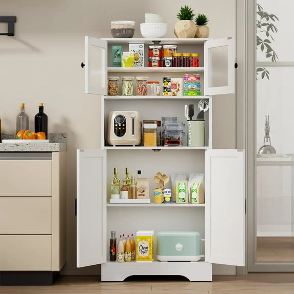 Artisan Behost Kitchen Pantry Cabinet with Doors Storage Shelf for Home White Soft