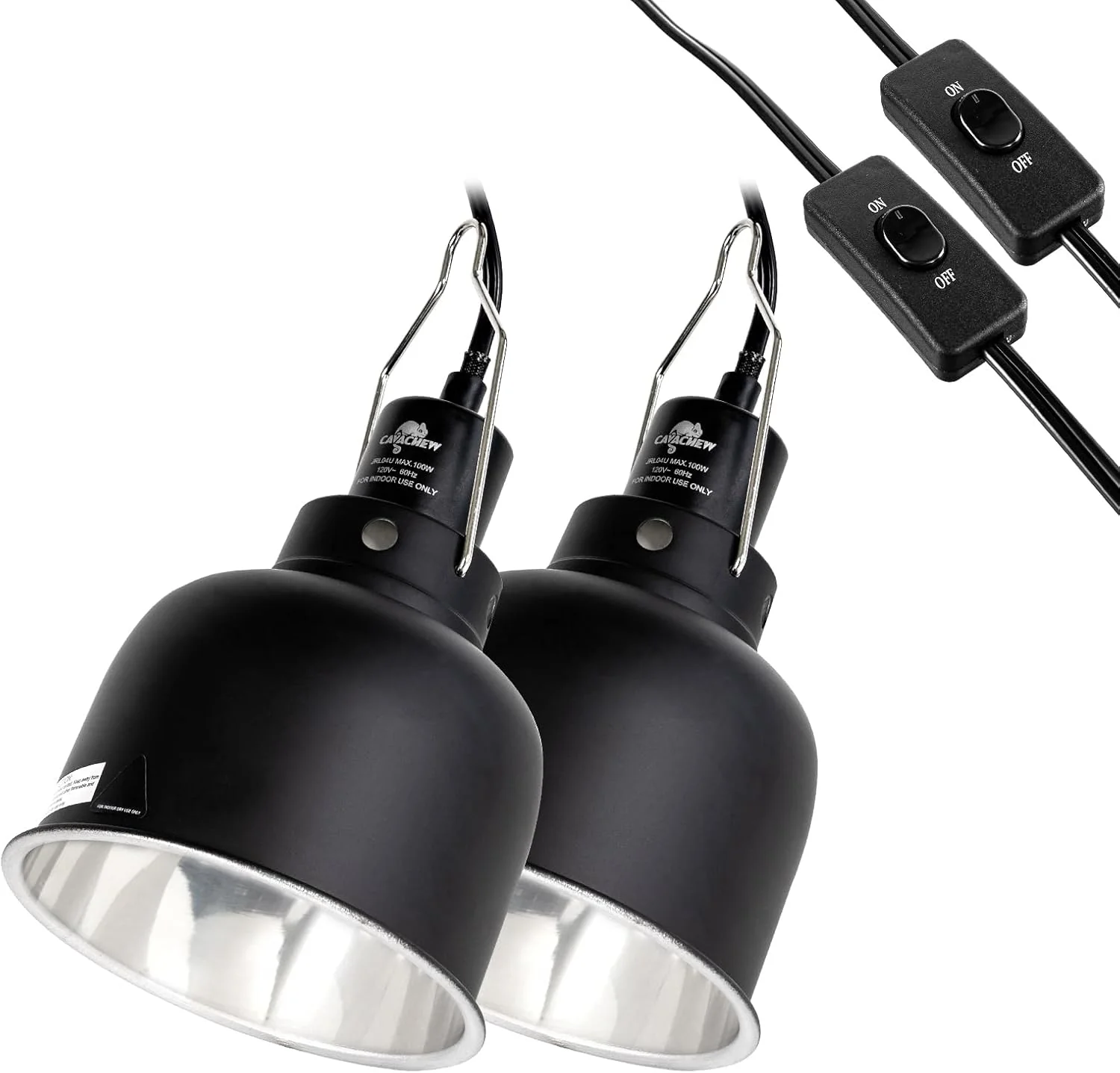 Innovative 2 Pack Reptile Light Fixture 5.5in Deep Dome Reptile Lamp Fixture Optical Reflection Cover Separate Switche Hook Terrarium Light Fixture for Reptile Heat Basking UVB Bulbs 100W Black Healthy