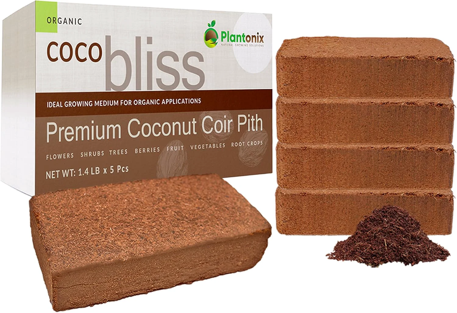 Lightweight Coco Coir 650gm Bricks 5-Pack - Organic Coco Coir for Secure
