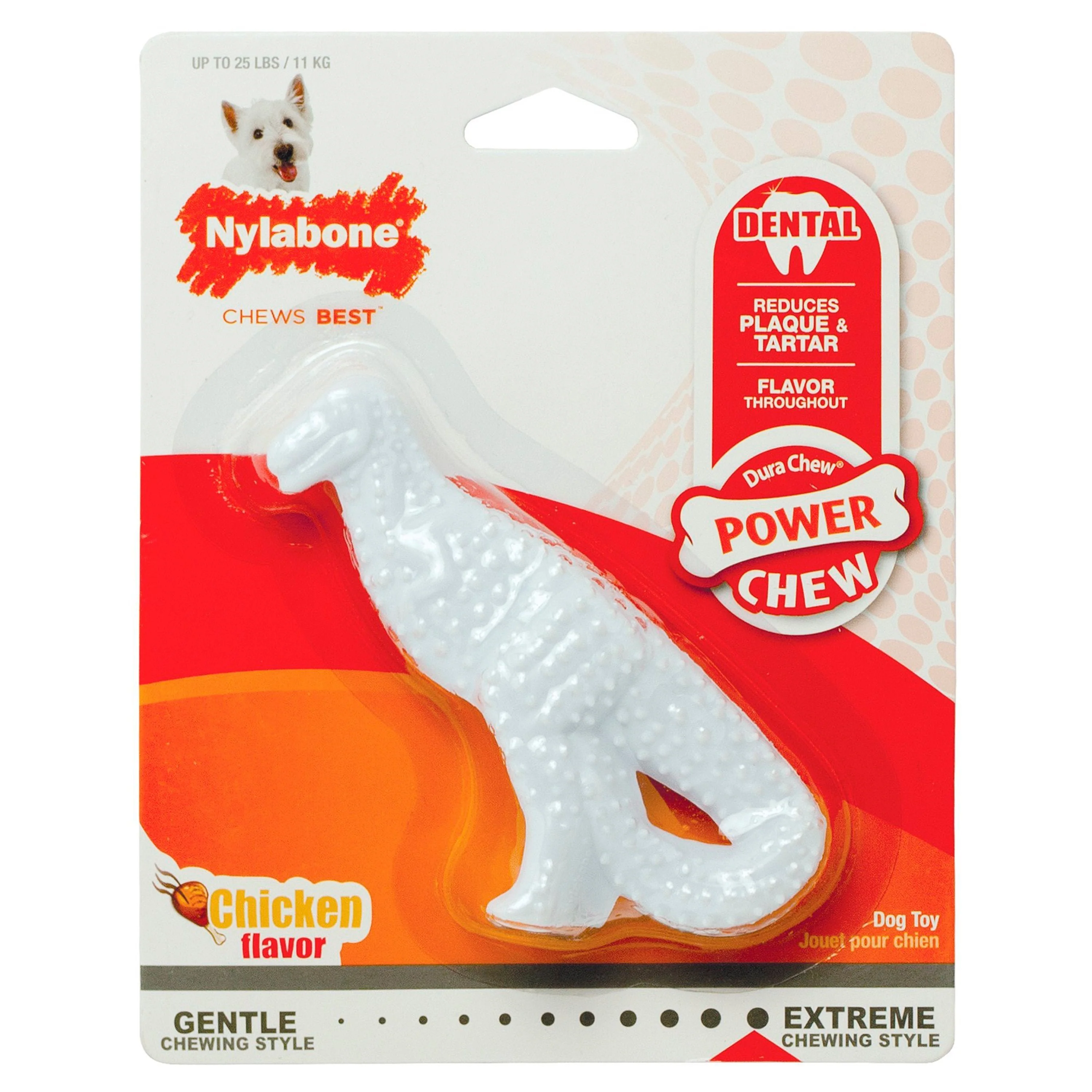 World-Class Nylabone Power Chew Dental Dinosaur Dog Toy Chicken White Small Regular - Up To 25 Ibs Top-Quality